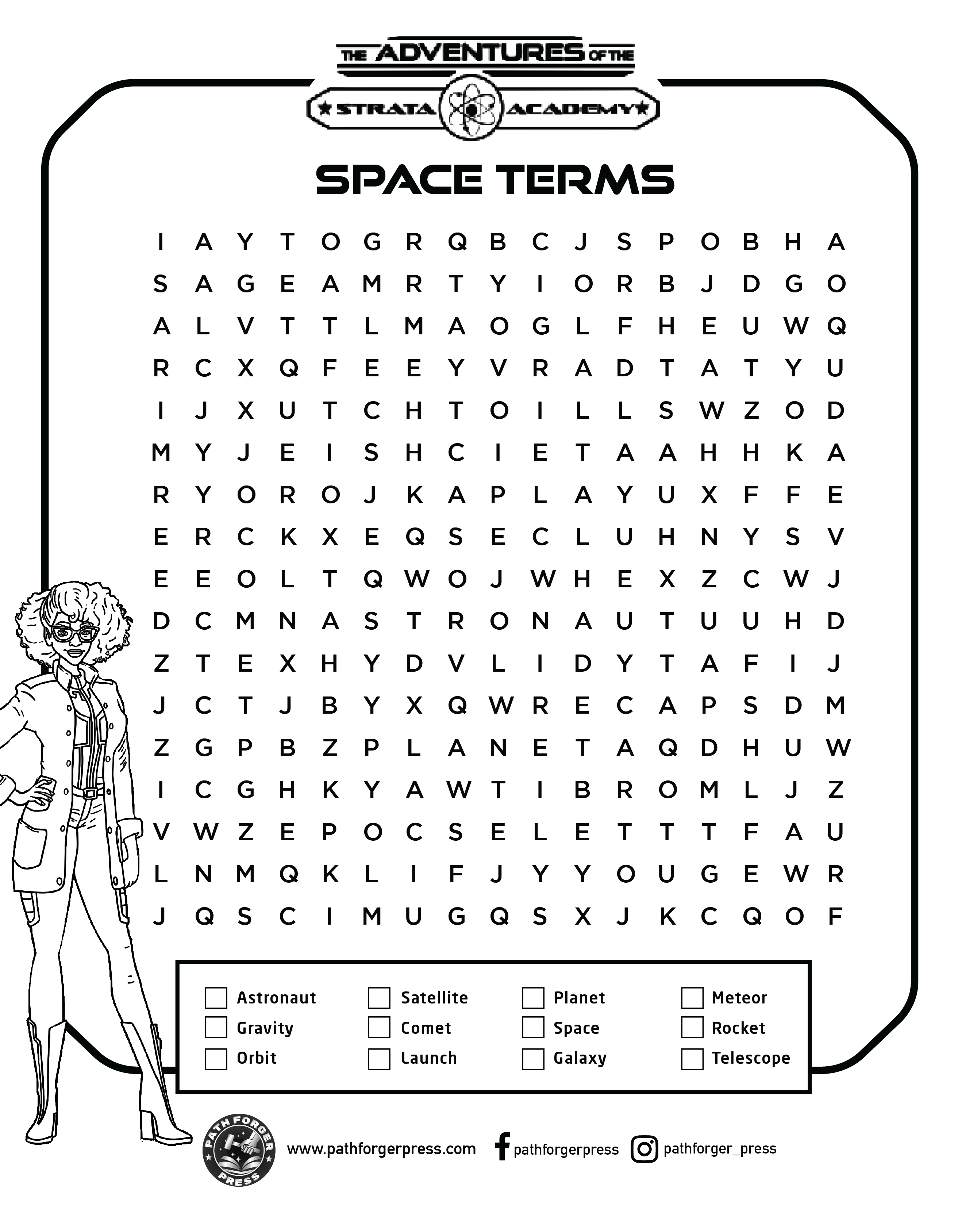 Space Terms word search printable